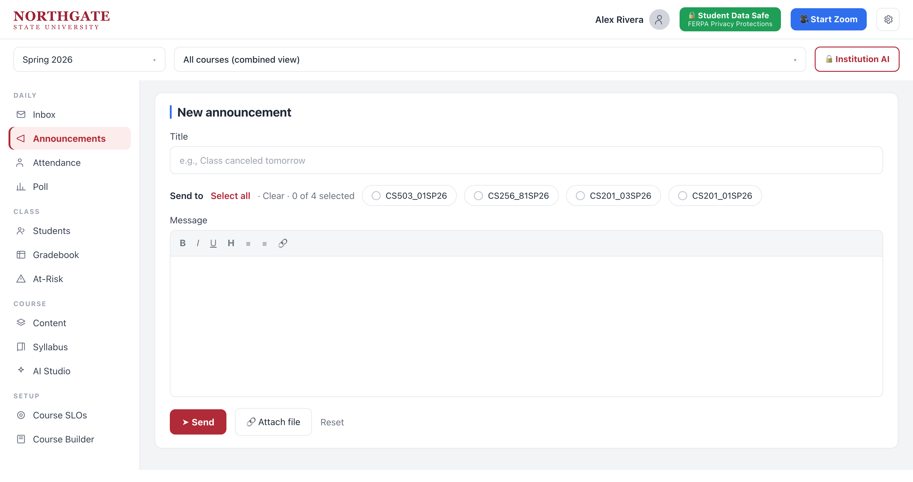 New announcement composer that broadcasts to several classes at once